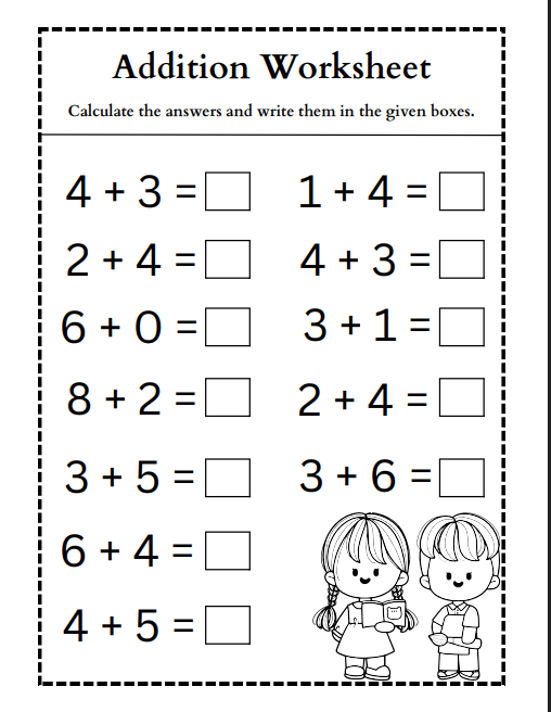Sample addition practice worksheet